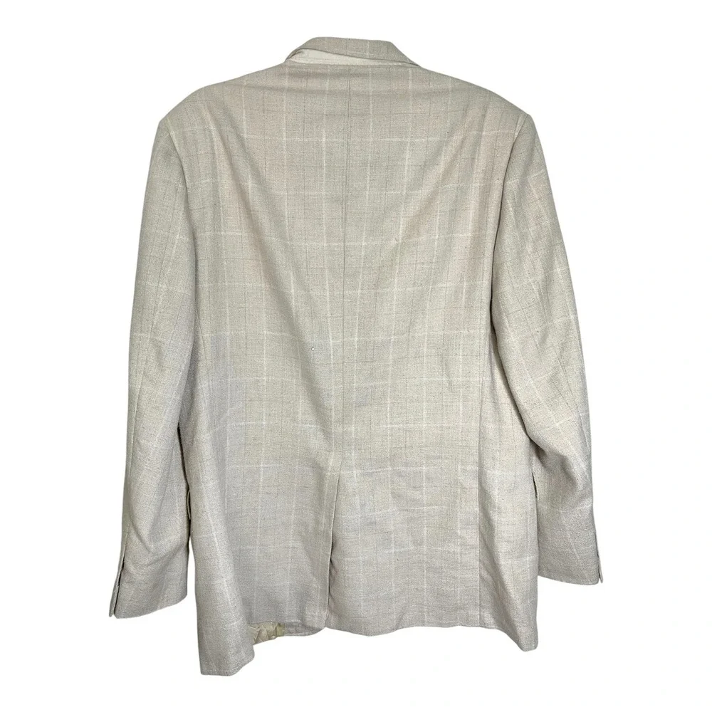 Johnny Carson 42R Beige Blazer Windowpane Plaid Two Button Jacket Grandpa Core